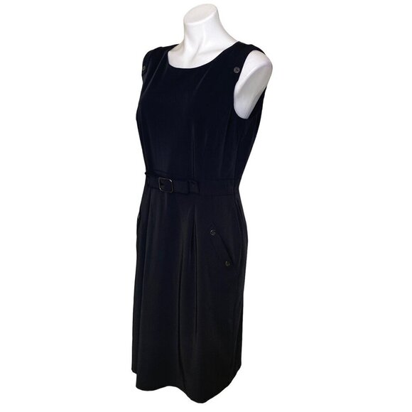 Tahari ASL Black Sleeveless Sheath Dress, Faux Belt Pockets Women's Size 10 - Picture 7 of 9